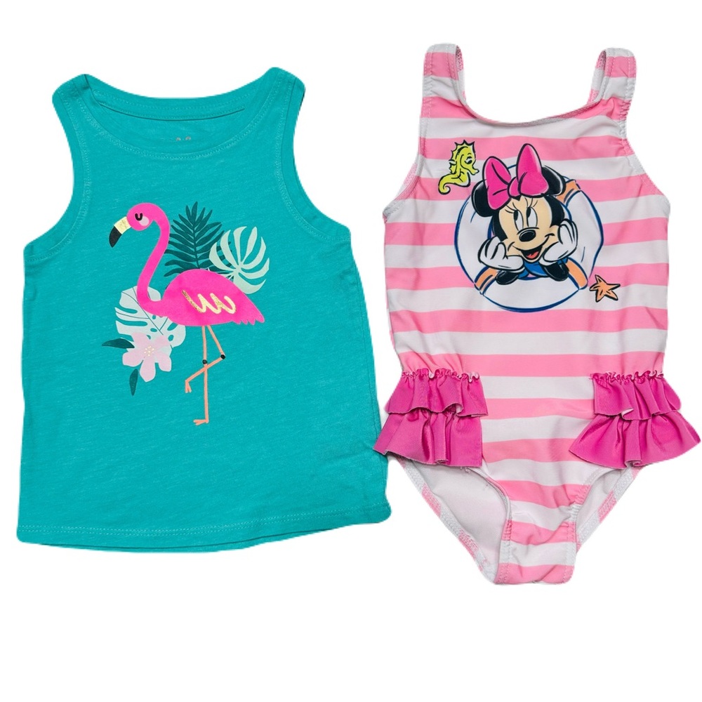 Disney Swimming Suit & Cat & Jack Flamingo Print Tank Top 18M